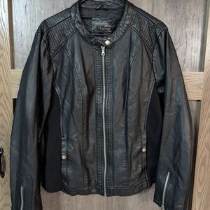 Lucky Brand Black Faux Leather Moto Jacket with Quilted Yoke